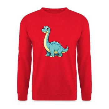 Fröhlicher Cartoon-Dino für Kinder - Unisex Pullover - Rot - Vorne - Alina (178cm) & Michal (187cm)
