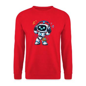 Weltraum-Roboter DJ mit Kopfhörern - Unisex Pullover - Rot - Vorne - Alina (178cm) & Michal (187cm)