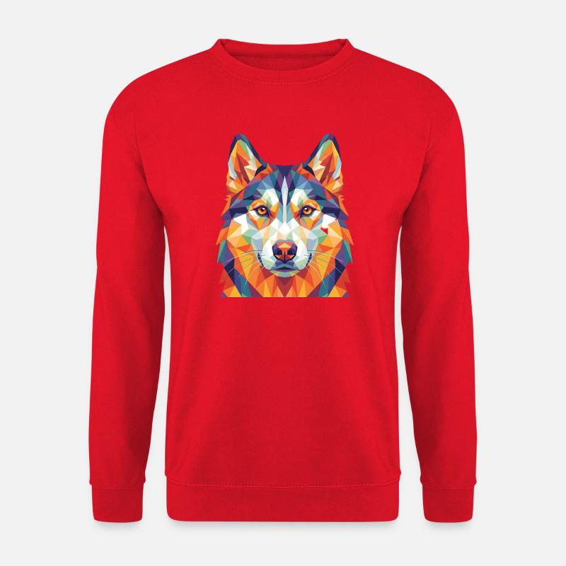 Bunte geometrische Husky-Kopf-Pop Art - Unisex Pullover - Rot