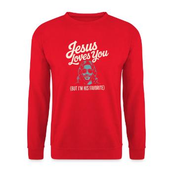 T-shirt préféré de Jesus Loves You - Sweat-shirt Unisexe - rouge - Devant - Alina (178cm) & Michal (187cm)