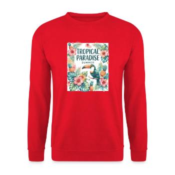 Tropischer Paradies-Toukan-Sommer-Tierspaß - Unisex Pullover - Rot - Vorne - Alina (178cm) & Michal (187cm)