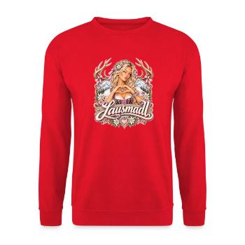 Lausmadl Dirndl Tracht Bayern Alpenmädchen - Unisex Pullover - Rot - Vorne - Alina (178cm) & Michal (187cm)