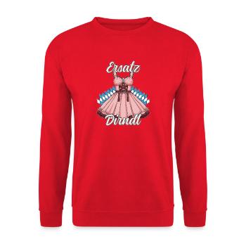 Ersatz Dirndl Lustiger Spruch Bayerische Tradition - Unisex Pullover - Rot - Vorne - Alina (178cm) & Michal (187cm)