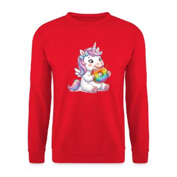 Einhorn mit Donut NeonMane - Unisex Pullover - Rot - Vorne - Alina (178cm) & Michal (187cm)