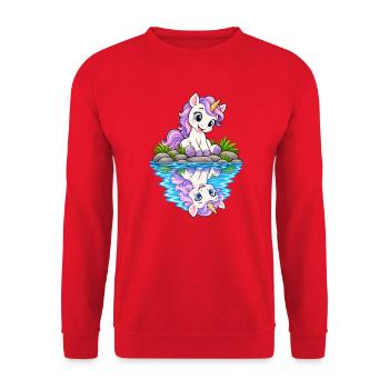 Pastellunicorn am See - Unisex Pullover - Rot - Vorne - Alina (178cm) & Michal (187cm)