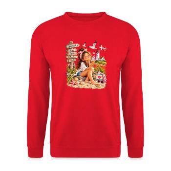 Dänemark Strand Glück Illustration - Unisex Pullover - Rot - Vorne - Alina (178cm) & Michal (187cm)