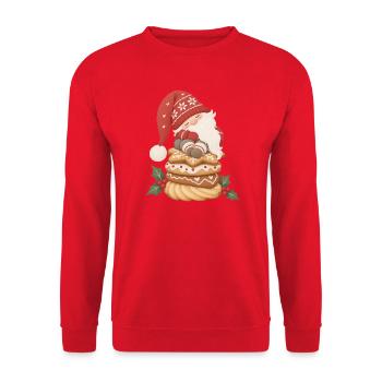 Schlafender Wichtel auf Weihnachtsplätzchen - Unisex Pullover - Rot - Vorne - Alina (178cm) & Michal (187cm)