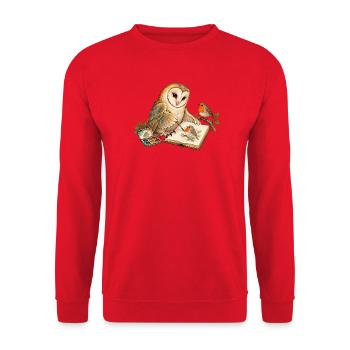 Eule malt ein Rotkehlchen - Unisex Pullover - Rot - Vorne - Alina (178cm) & Michal (187cm)