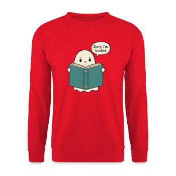 Gebuchte Geisterlesung: Ruhige Bibliotheksstimmung - Unisex Pullover - Rot - Vorne - Alina (178cm) & Michal (187cm)