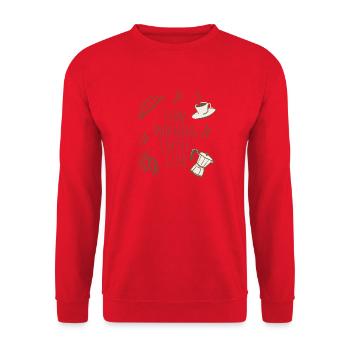 Slow Morning Coffee Club Kaffee Morgenroutine - Unisex Pullover - Rot - Vorne - Alina (178cm) & Michal (187cm)