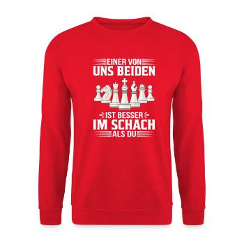 Guter Schachspieler Schachzug Spruch lustig Schach - Unisex Pullover - Rot - Vorne - Alina (178cm) & Michal (187cm)