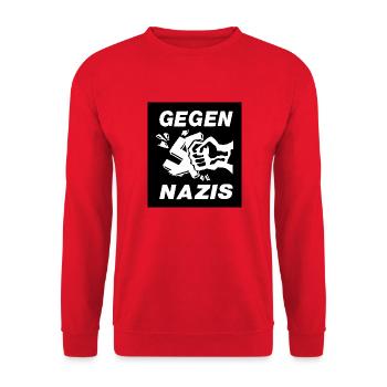 Gegen Nazis white letters - Unisex Pullover - Rot - Vorne - Alina (178cm) & Michal (187cm)