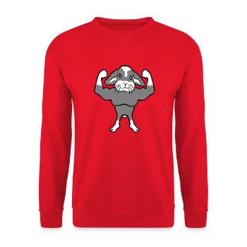 Hase Bodybuilder Gym Muskeln Stark Fitness Bizeps - Unisex Pullover - Rot - Vorne - Alina (178cm) & Michal (187cm)