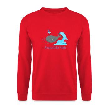Jona und der Fisch - Unisex Pullover - Rot - Vorne - Alina (178cm) & Michal (187cm)