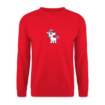Bunter Einhorn Cartoon mit Pastellmähne - Unisex Pullover - Rot - Vorne - Alina (178cm) & Michal (187cm)