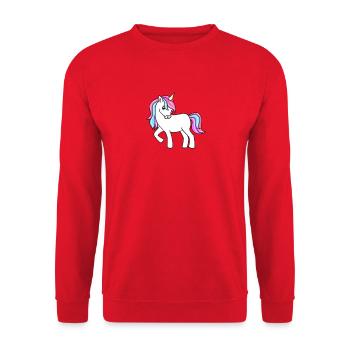 Pastell Unicorn mit buntem Schweif - Unisex Pullover - Rot - Vorne - Alina (178cm) & Michal (187cm)