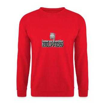 Immer am Rumnölen - Nölpferd - Unisex Pullover - Rot - Vorne - Alina (178cm) & Michal (187cm)