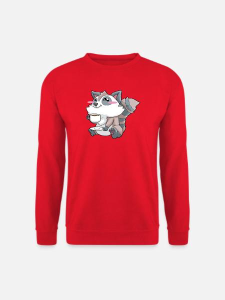 Funny raccoon drinking coffee - Unisex Sweatshirt - red