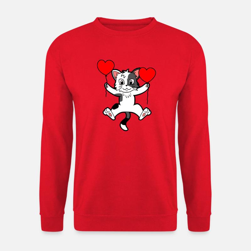 Geburtstags Grüße Katze Herz Luftballons - Unisex Pullover - Rot