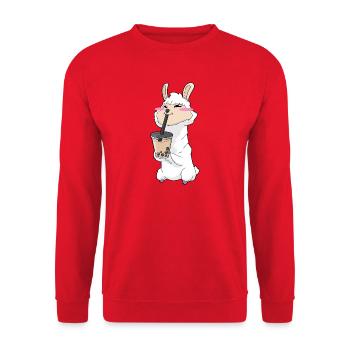 Lama Bubble Tea Kawaii Anime - Unisex Pullover - Rot - Vorne - Alina (178cm) & Michal (187cm)