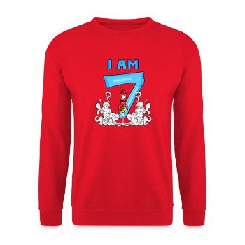 7th Birthday - Astronaut Boys Children's Birthday - Unisex Sweatshirt - red - Front - Alina (178cm) & Michal (187cm)