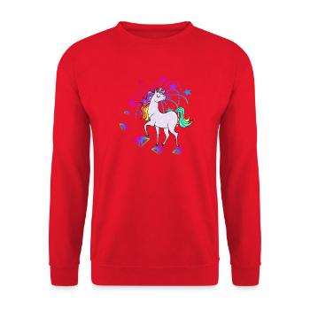 Einhorn Sterne Glitzer Regenbogen - Unisex Pullover - Rot - Vorne - Alina (178cm) & Michal (187cm)