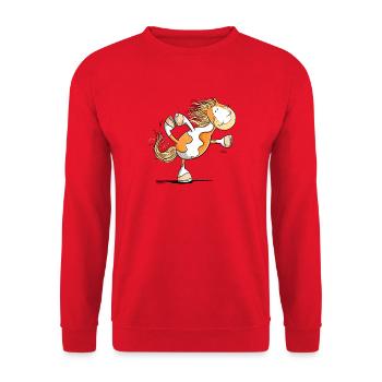 Lustiges Yoga Pferd I Pony - Unisex Pullover - Rot - Vorne - Alina (178cm) & Michal (187cm)