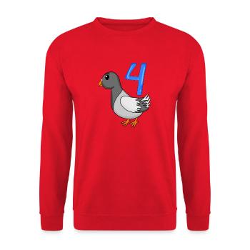 4 Jahre alt - 4. Geburtstag - Taube Vogel Motiv - Unisex Pullover - Rot - Vorne - Alina (178cm) & Michal (187cm)
