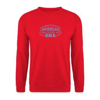 Oma Sprüche ich brauche keine superheldin - Unisex Pullover - Rot - Vorne - Alina (178cm) & Michal (187cm)