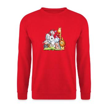 Happy Animal Pile I Animals I Zoo I Wilderness I Fun - Unisex Sweatshirt - red - Front - Alina (178cm) & Michal (187cm)