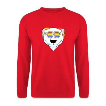 LGBT Tier Eisbär Regenbogen Herz - Unisex Pullover - Rot - Vorne - Alina (178cm) & Michal (187cm)
