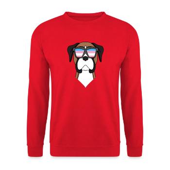 Transgender Deutscher Boxer Hund - Hund mit Brille - Unisex Pullover - Rot - Vorne - Alina (178cm) & Michal (187cm)