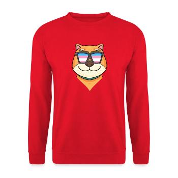 Transgender Shiba Inu Hund - Hund mit Brille - Unisex Pullover - Rot - Vorne - Alina (178cm) & Michal (187cm)