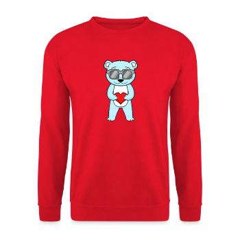 Bear with sunglasses and heart - Unisex Sweatshirt - red - Front - Alina (178cm) & Michal (187cm)