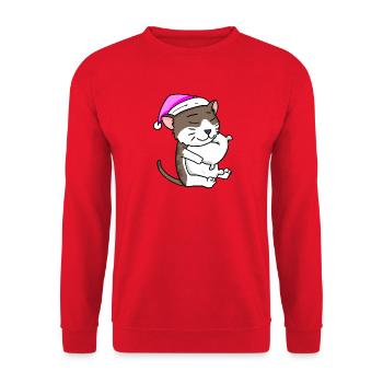 Katze Katzenrasse American Wirehair - Unisex Pullover - Rot - Vorne - Alina (178cm) & Michal (187cm)