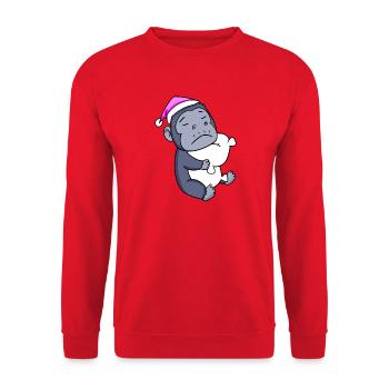 Gorilla with pillow and sleeping cap - Unisex Sweatshirt - red - Front - Alina (178cm) & Michal (187cm)