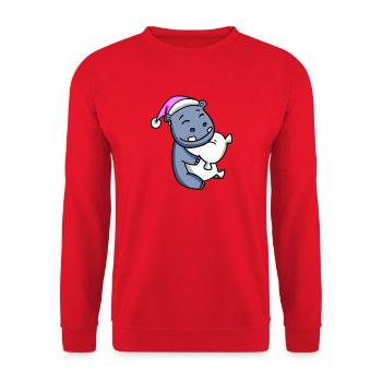 Hippo with pillow and sleeping cap - Unisex Sweatshirt - red - Front - Alina (178cm) & Michal (187cm)