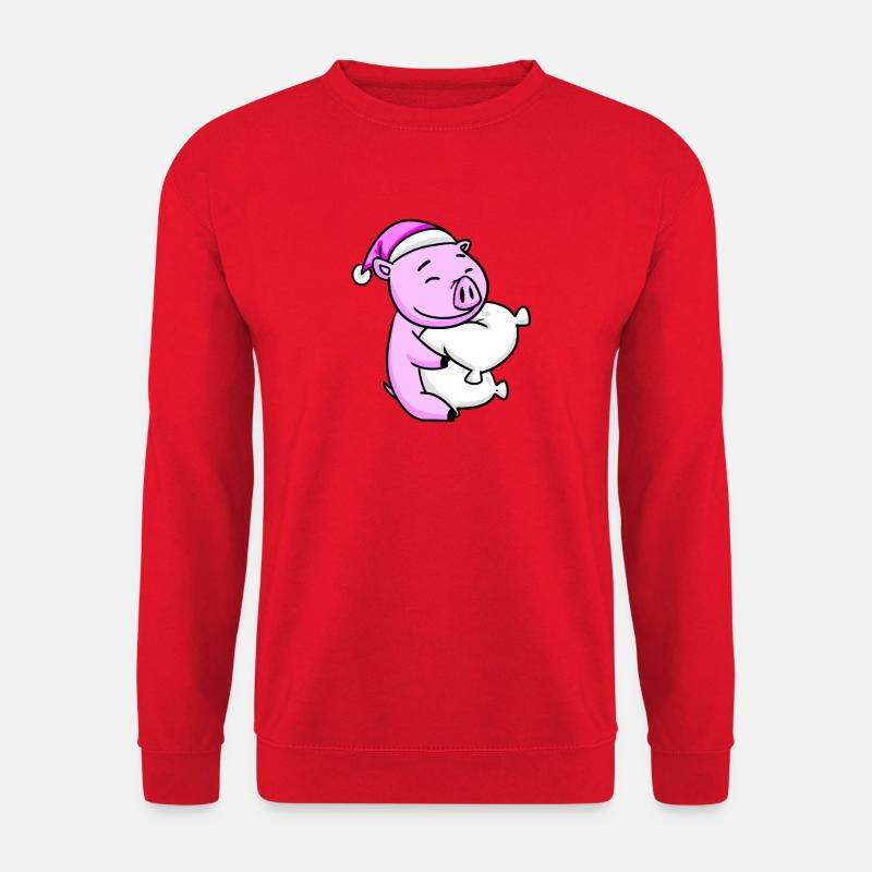 Schwein mit Kissen und Schlafmütze - Unisex Pullover - Rot