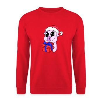 Cochon mignon avec cadeau - Noël - Sweat-shirt Unisexe - rouge - Devant - Alina (178cm) & Michal (187cm)