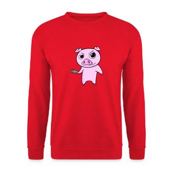 Schwein mit Pistole - Unisex Pullover - Rot - Vorne - Alina (178cm) & Michal (187cm)
