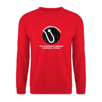 Ökologischer Stromerzeuger aus Erneuerbaren - Unisex Pullover - Rot - Vorne - Alina (178cm) & Michal (187cm)