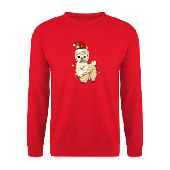 Llama with Christmas lights - Unisex Sweatshirt - red - Front - Alina (178cm) & Michal (187cm)