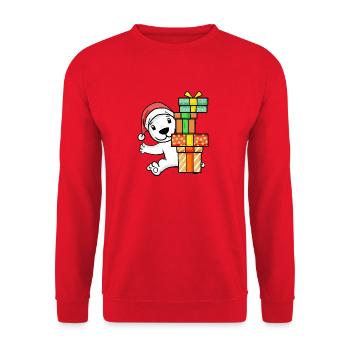 Christmas Polar Bear with Gifts - Unisex Sweatshirt - red - Front - Alina (178cm) & Michal (187cm)
