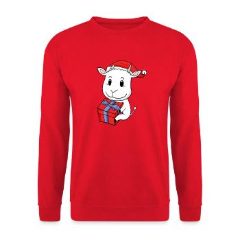 Weihnachten Ziege Baby mit Geschenk - Unisex Pullover - Rot - Vorne - Alina (178cm) & Michal (187cm)