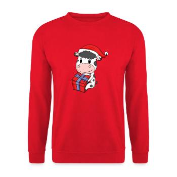 Christmas Cow Baby with Gift - Unisex Sweatshirt - red - Front - Alina (178cm) & Michal (187cm)