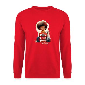 Kleines Kind mit rotem Traktor - Unisex Pullover - Rot - Vorne - Alina (178cm) & Michal (187cm)