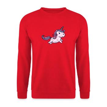 Süßes Kawaii Einhorn Springt Grunge - Unisex Pullover - Rot - Vorne - Alina (178cm) & Michal (187cm)