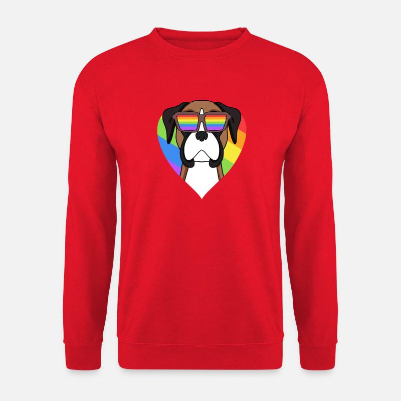 Regenbogen - Hund Deutscher Boxer mit Brille - Unisex Pullover - Rot