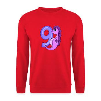 9e anniversaire Motif Seahorse - Neuf ans - Sweat-shirt Unisexe - rouge - Devant - Alina (178cm) & Michal (187cm)