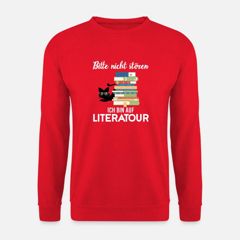 Bücher lesen Bücherwurm Leseratte Katzenliebhaber - Unisex Pullover - Rot